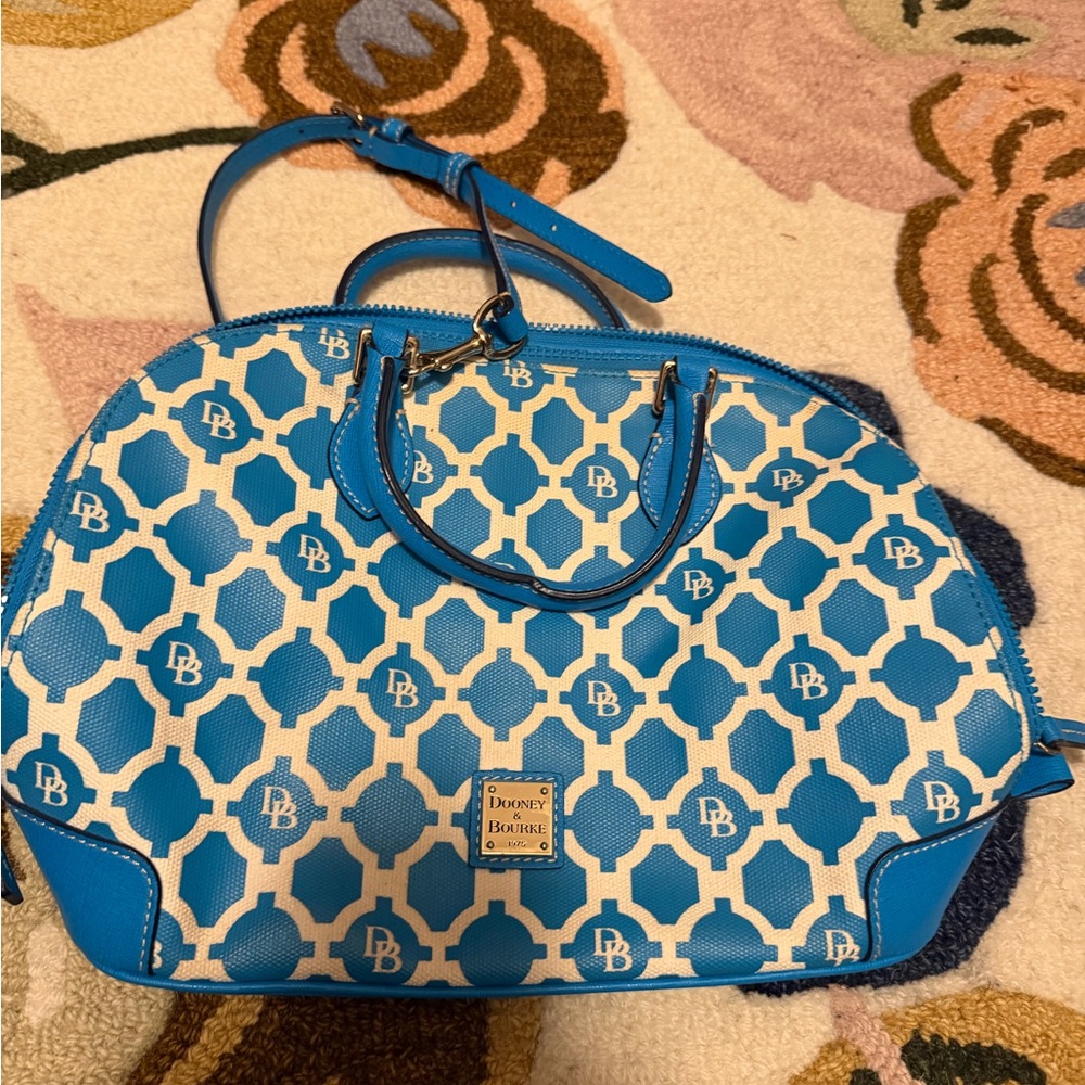 Dooney & Bourke Bright Blue & White Logo Dome Satchel